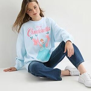 Cinderella Graphic Pullover Sweatshirt - Light Blue with Pink Script